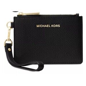 Black Michael Kors Mercer Jet Set Coin Purse Wristlet ID Wallet Key Ring NWOT